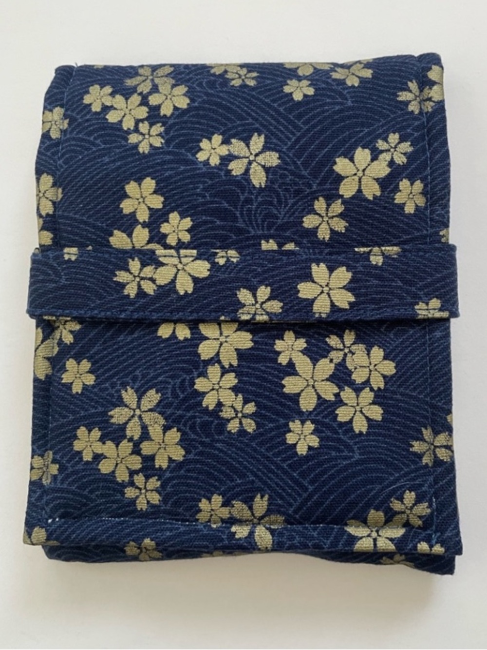 Blue gold sakura flower japanese fabric fountain pen pouch case new